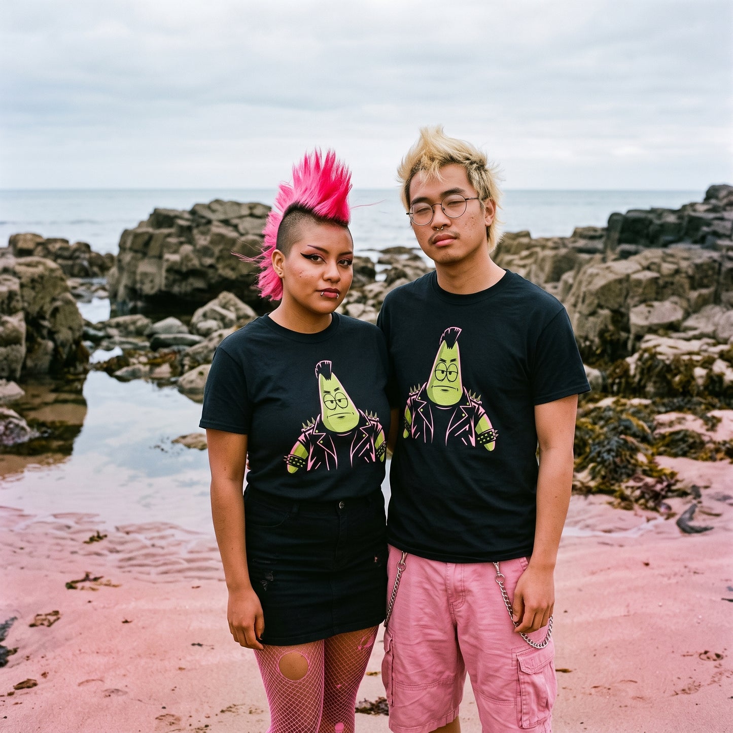Two models wearing the Punkrick Scar black graphic tee