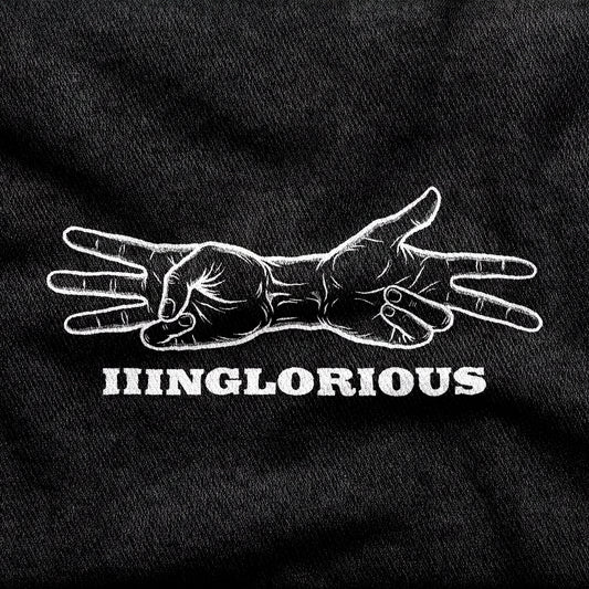Inglourious Basterds design printed on a black cotton tee, close-up