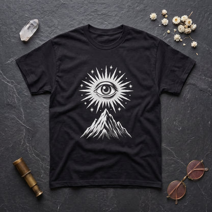 Amon Düül II black graphic tee, styled flat lay