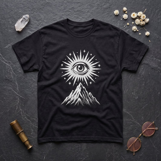 Amon Düül II black graphic tee, styled flat lay