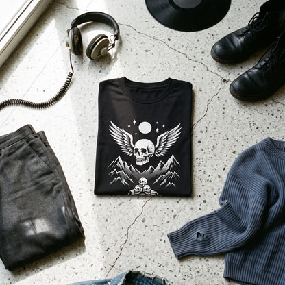 Bachdenkel black graphic tee styled in a flat lay with matching pieces