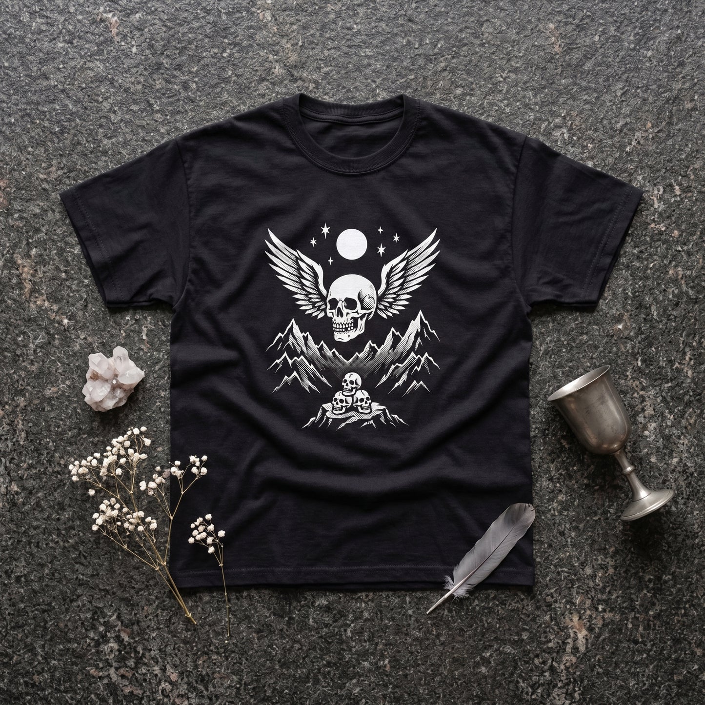 Bachdenkel black graphic tee, styled flat lay