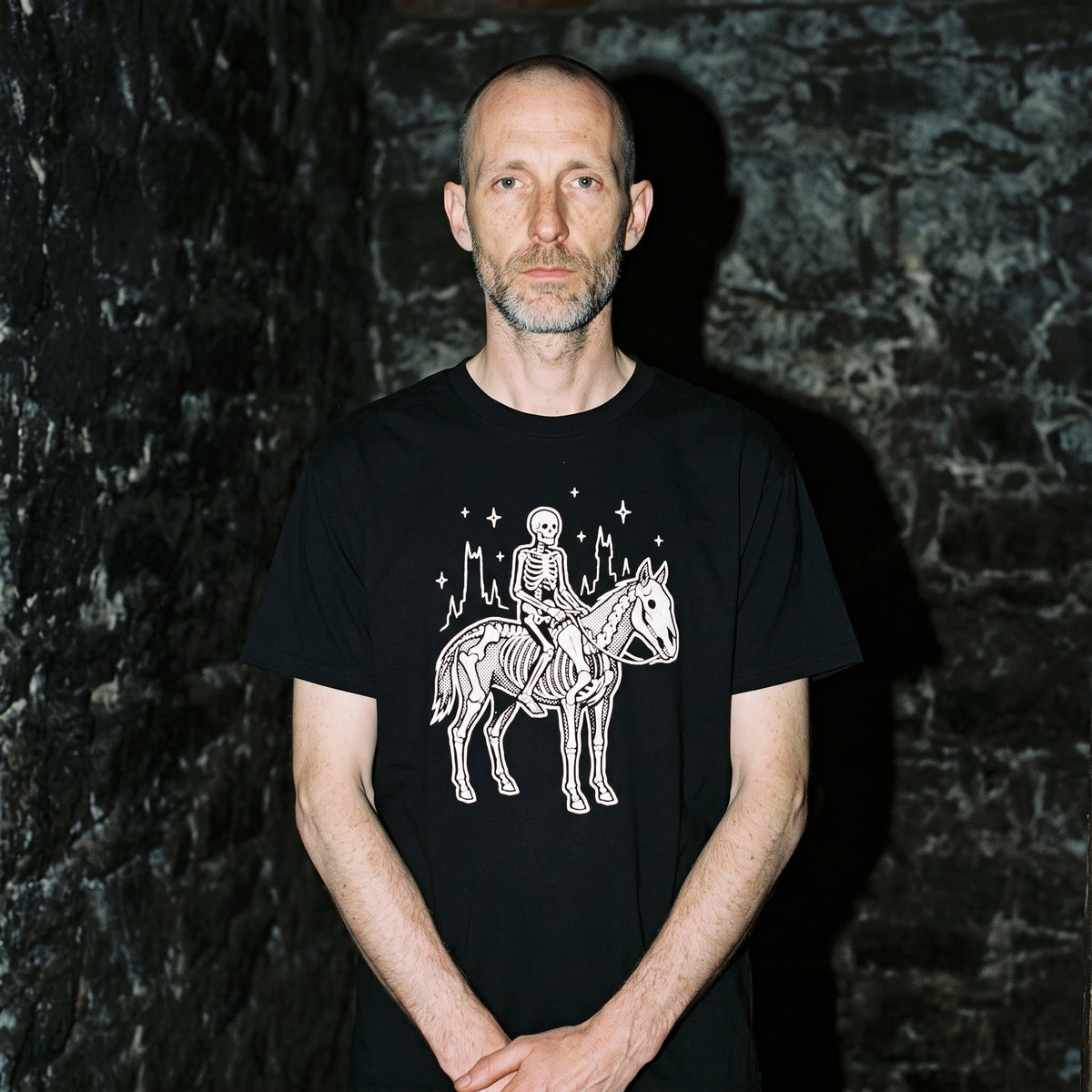 Man wearing the Death black graphic tee