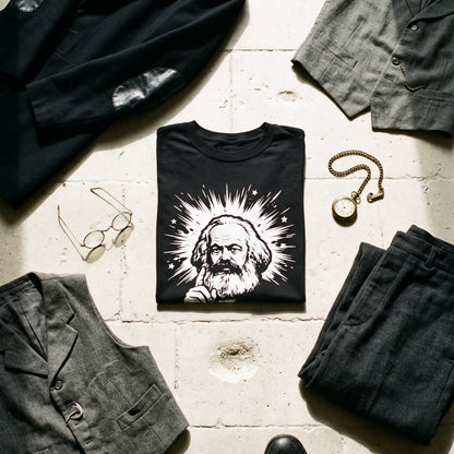 Marx My Words black graphic tee styled in a flat lay with matching pieces