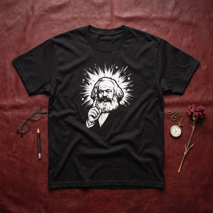 Marx My Words black graphic tee, styled flat lay