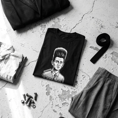 Eraserhead black graphic tee styled in a flat lay with matching pieces