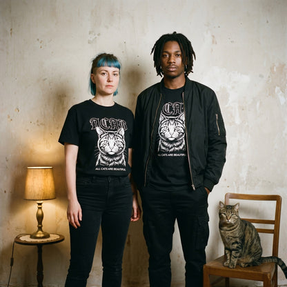 Two models wearing the ACAB black graphic tee
