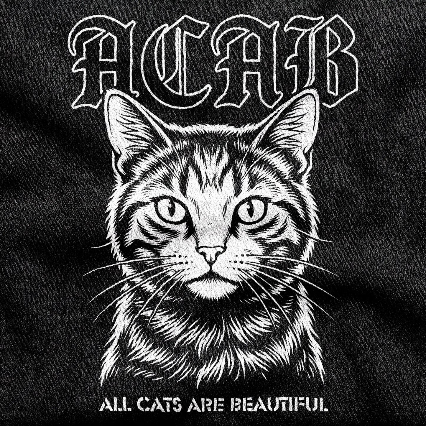 ACAB design printed on a black cotton tee, close-up