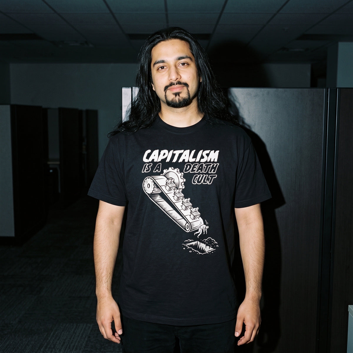 Man wearing the Death Cult black graphic tee