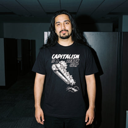 Man wearing the Death Cult black graphic tee