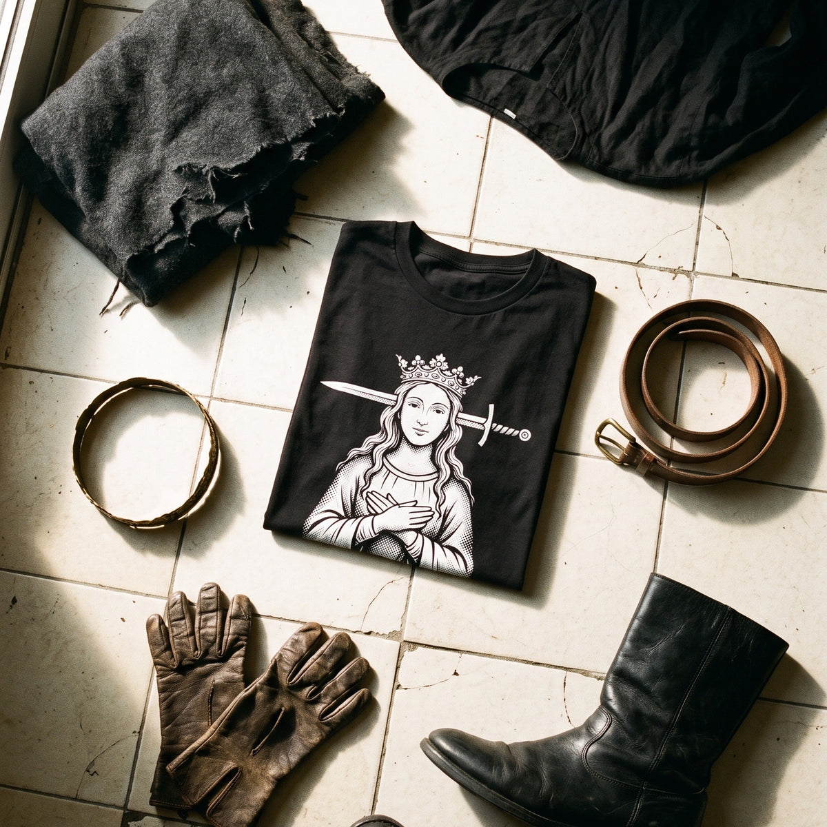 I'm Fine black graphic tee styled in a flat lay with matching pieces