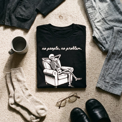 No People, No Problem black graphic tee styled in a flat lay with matching pieces