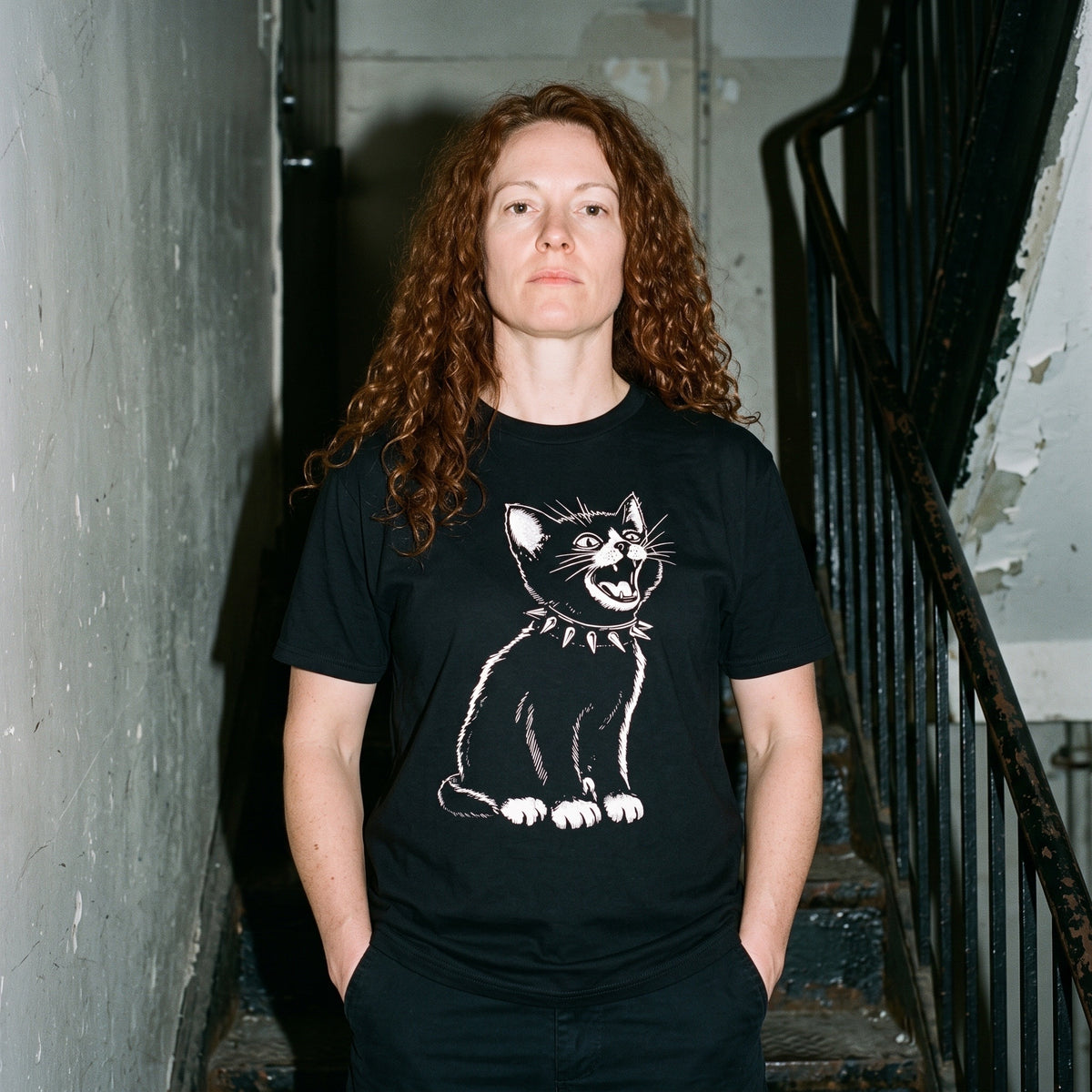 Woman wearing the Kittenpunk black graphic tee