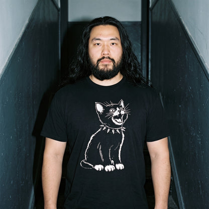 Man wearing the Kittenpunk black graphic tee