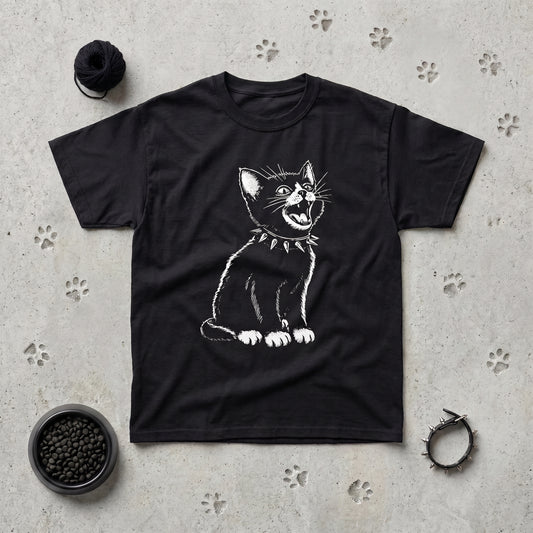 Kittenpunk black graphic tee, styled flat lay
