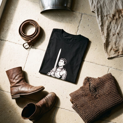Jeanne d'Arc black graphic tee styled in a flat lay with matching pieces