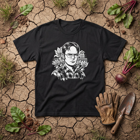 Dwight Schrute black graphic tee, styled flat lay