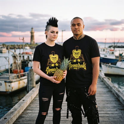 Two models wearing the SpongePunk black graphic tee