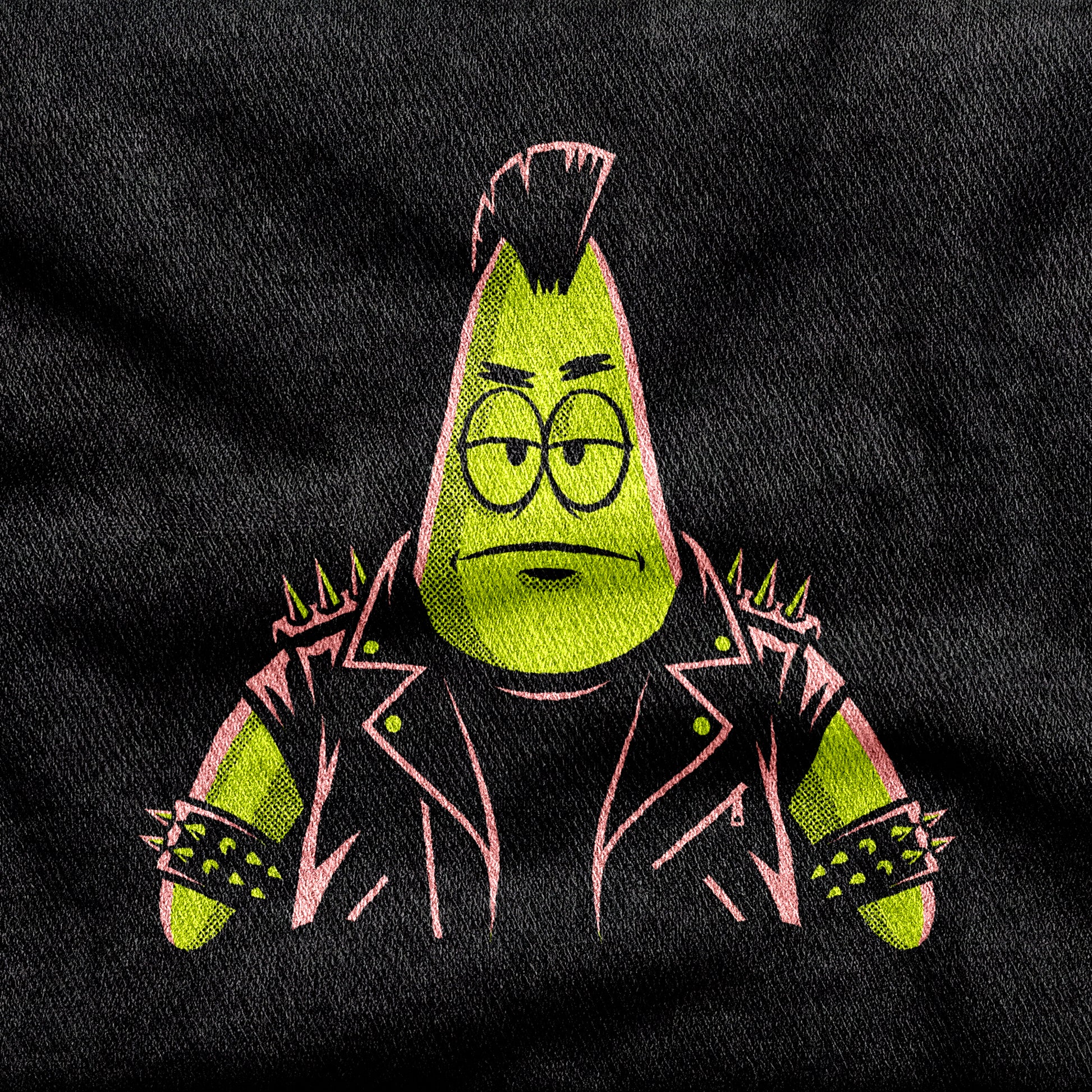 Punkrick Scar design printed on a black cotton tee, close-up