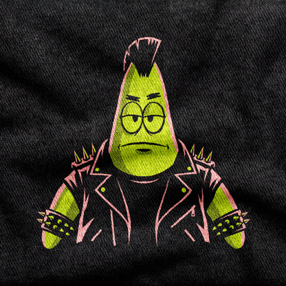 Punkrick Scar design printed on a black cotton tee, close-up
