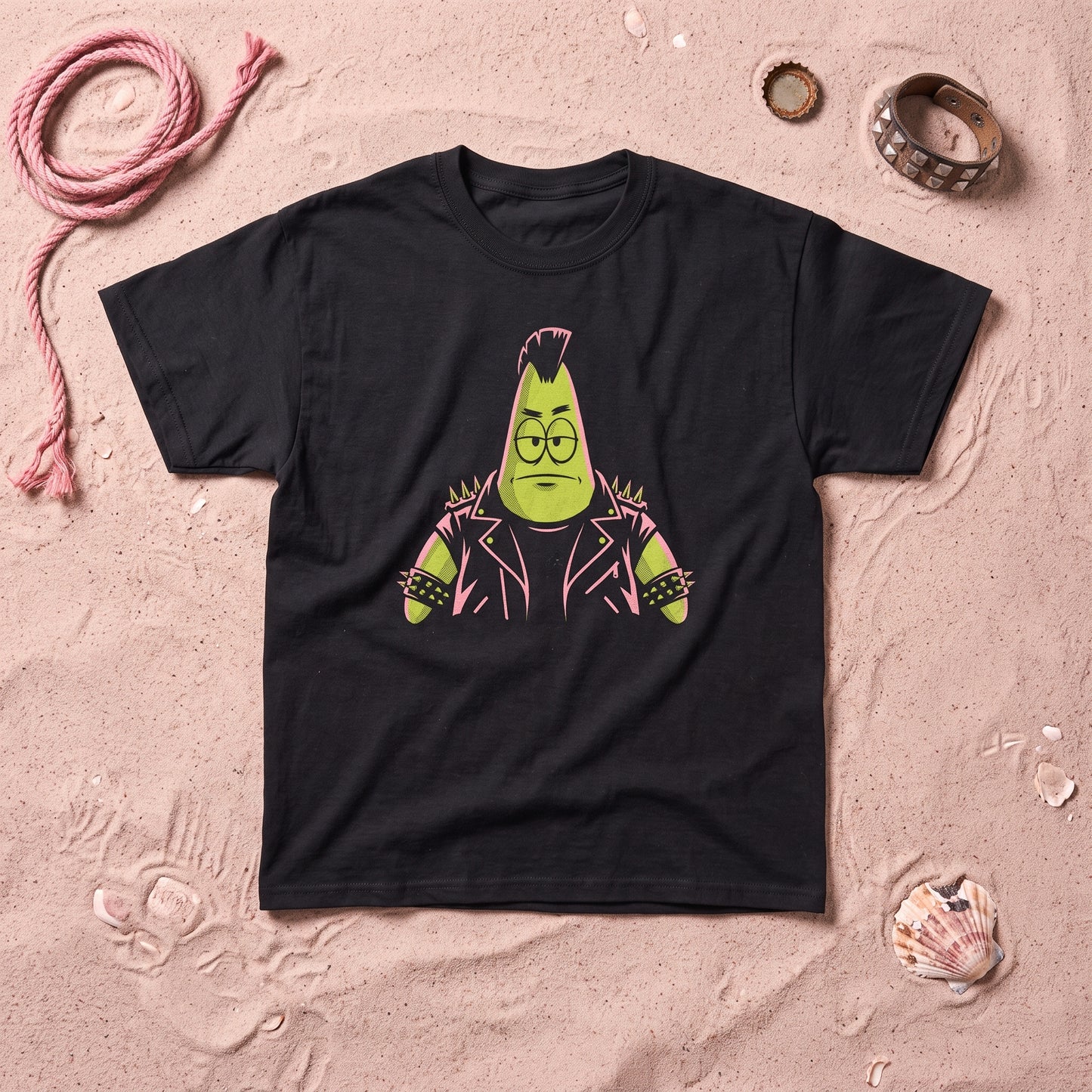 Punkrick Scar black graphic tee, styled flat lay