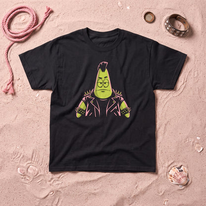 Punkrick Scar black graphic tee, styled flat lay