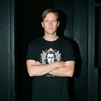 Man wearing the Phantom of the Opera black graphic tee