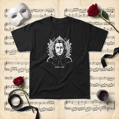 Phantom of the Opera black graphic tee, styled flat lay
