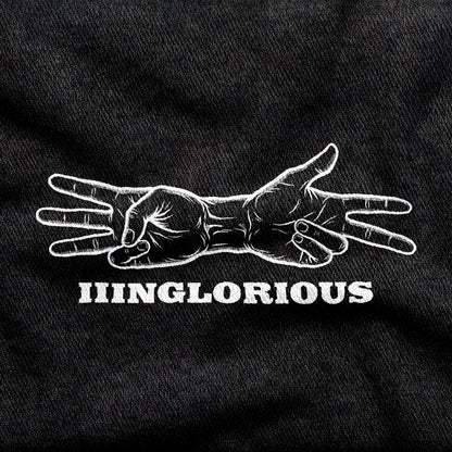 Inglourious Basterds design printed on a black cotton tee, close-up