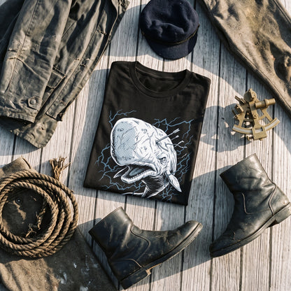Moby Dick black graphic tee styled in a flat lay with matching pieces