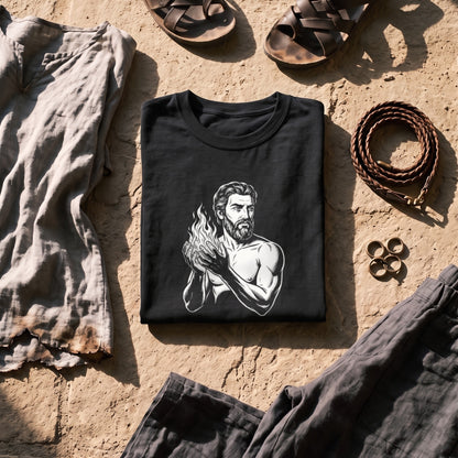 Prometheus black graphic tee styled in a flat lay with matching pieces