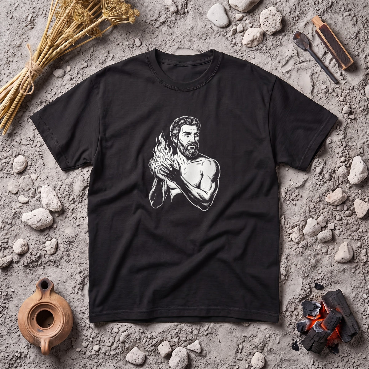Prometheus black graphic tee, styled flat lay