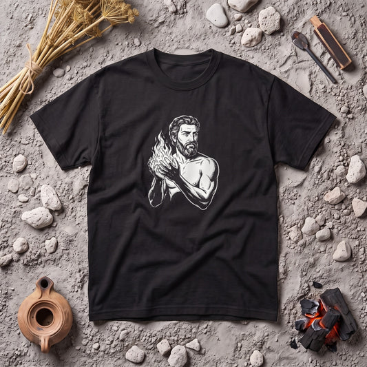Prometheus black graphic tee, styled flat lay