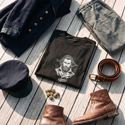 Captain Nemo black graphic tee styled in a flat lay with matching pieces