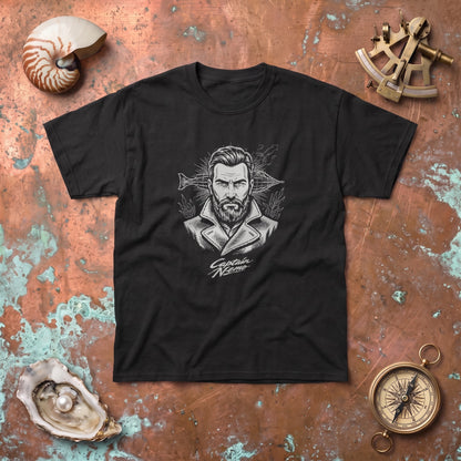 Captain Nemo black graphic tee, styled flat lay