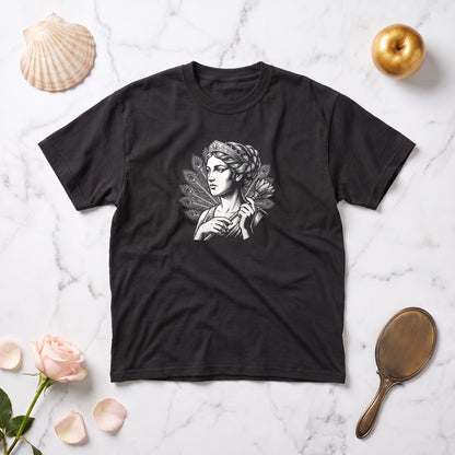 Aphrodite black graphic tee, styled flat lay