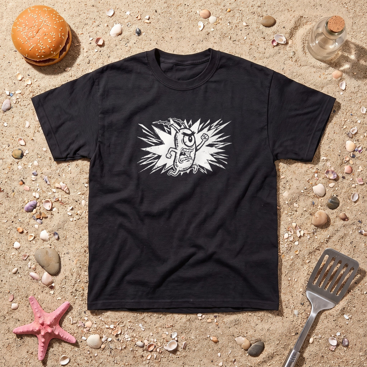 Plankton black graphic tee, styled flat lay